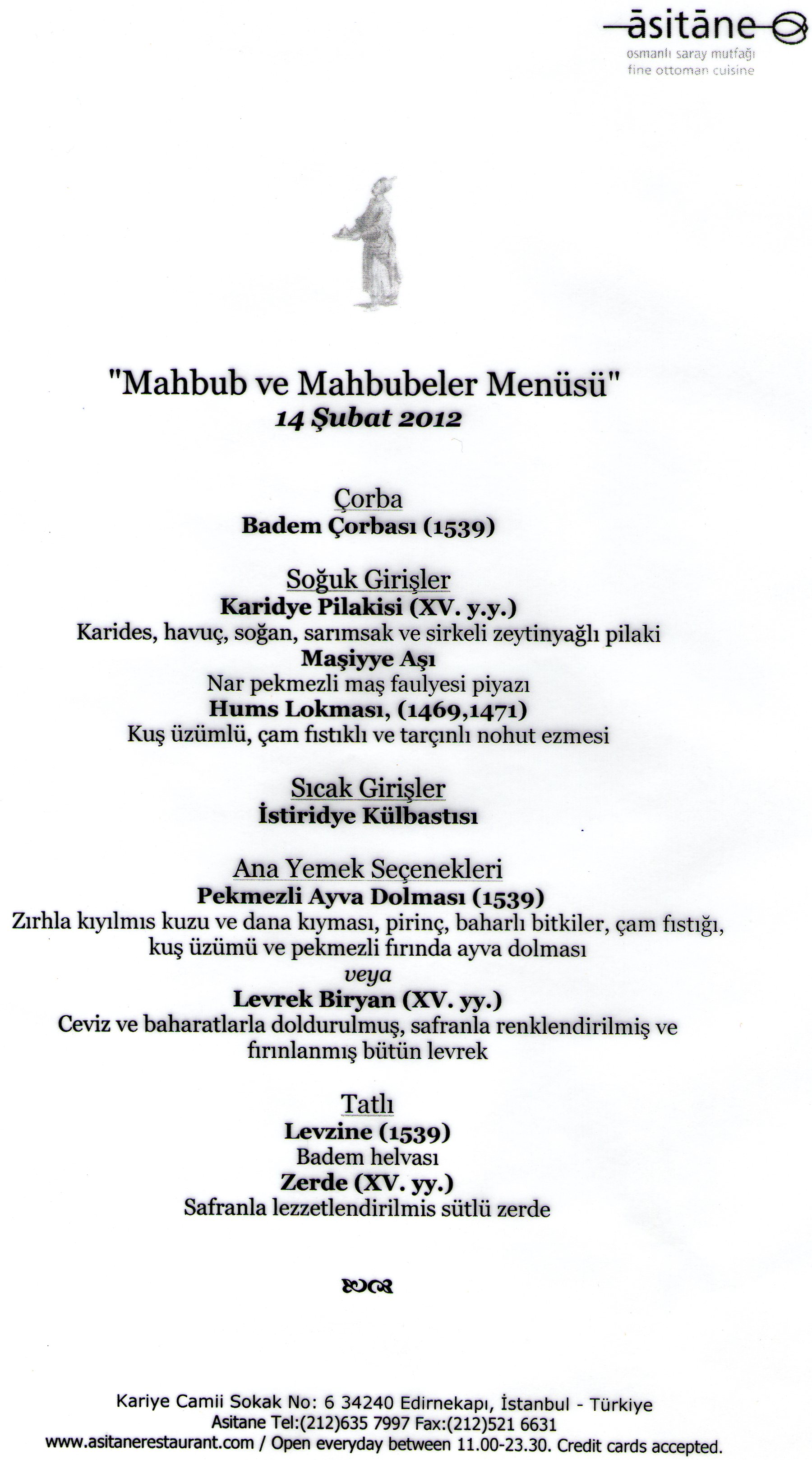 0156 Asitane Menu - Edirnekapı